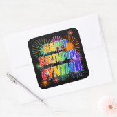 Vorname "CYNTHIA", Fun "HAPPY BIRTHDAY" Quadratischer Aufkleber (Umschlag)