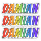 Vorname "DAMIAN" mit/ Fun Rainbow Coloring Aufkleber (Vorderseite)