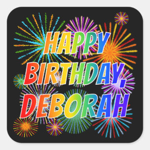 Vorname "DEBORAH", Fun "GLÜCK BIRTHTAG" Quadratischer Aufkleber