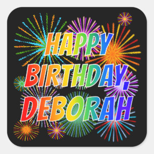 Vorname "DEBORAH", Fun "HAPPY BIRTHDAY" Quadratischer Aufkleber