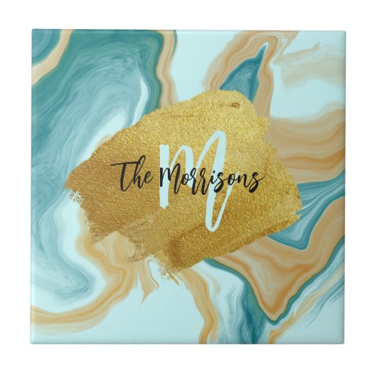 Vorname der Aquamarin-braunen goldfarbenen Pinself Fliese (Vorderseite)