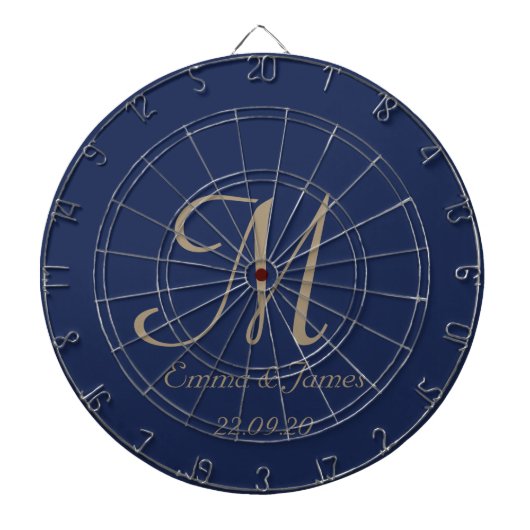 Vorname der eleganten Marine & Gold Monogram Dartscheibe (vorne)