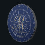 Vorname der eleganten Marine & Gold Monogram Dartscheibe<br><div class="desc">Elegante Navy und Gold Monogram Initial Name Personalisiert Dart Board</div>