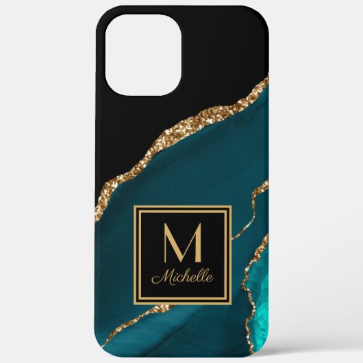 Vorname des eleganten Aquamarin Black Gold Monogra Case-Mate iPhone Hülle (Rückseite)