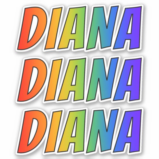 Vorname "DIANA" mit/ Fun Rainbow Coloring Aufkleber (Vorderseite)