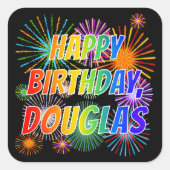 Vorname "DOUGLAS", Fun "HAPPY BIRTHDAY" Quadratischer Aufkleber (Vorderseite)