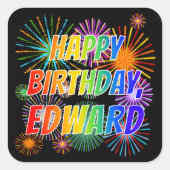Vorname "EDWARD", Fun "HAPPY BIRTHDAY" Quadratischer Aufkleber (Vorderseite)