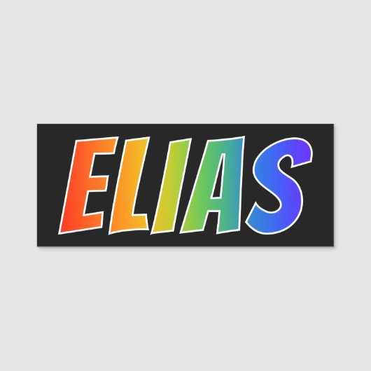 Vorname "ELIAS": Spaß-Regenbogen-Farbton Namensschild (Vorderseite)