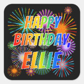 Vorname "ELLIE", Fun "HAPPY BIRTHDAY" Quadratischer Aufkleber (Vorderseite)