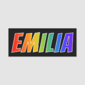 Vorname "EMILIA": Spaß-Regenbogen-Farbton Namensschild (Vorderseite)