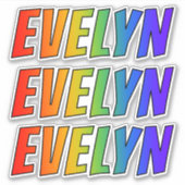 Vorname "EVELYN" mit/ Fun Rainbow Coloring Aufkleber (Vorderseite)