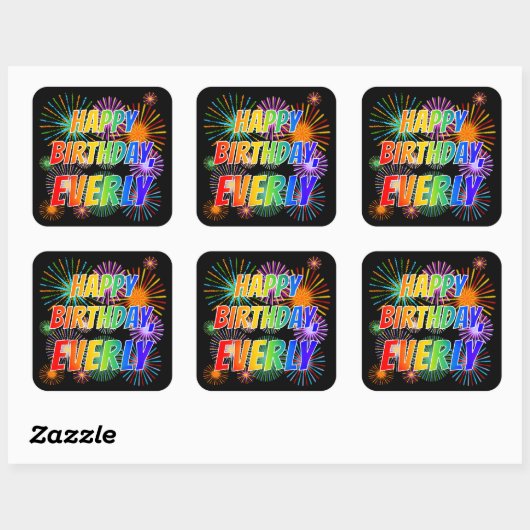 Vorname "EVERLY", Spaß "GLÜCKLICHER GEBURTSTAG" Quadratischer Aufkleber (Blatt)