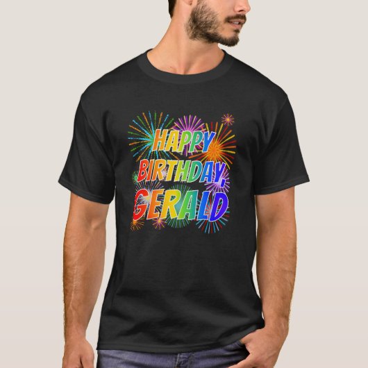 Vorname "GERALD", Fun "HAPPY BIRTHDAY" T-Shirt (Vorderseite)