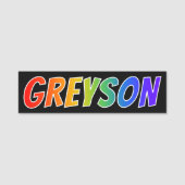 Vorname "GREYSON": Spaß-Regenbogen-Farbton Namensschild (Vorderseite)