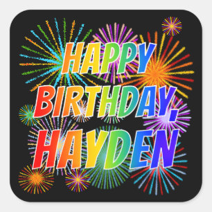 Vorname "HAYDEN", Fun "HAPPY BIRTHDAY" Quadratischer Aufkleber
