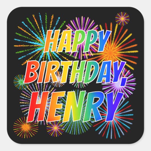Vorname "HENRY", Fun "HAPPY BIRTHDAY" Quadratischer Aufkleber (Vorderseite)
