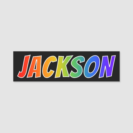 Vorname "JACKSON": Spaß-Regenbogen-Farbton Namensschild (Vorderseite)