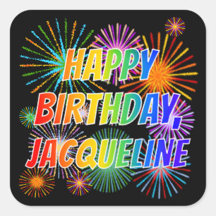 Vorname "JACQUELINE", Fun "HAPPY BIRTHDAY" Quadratischer Aufkleber