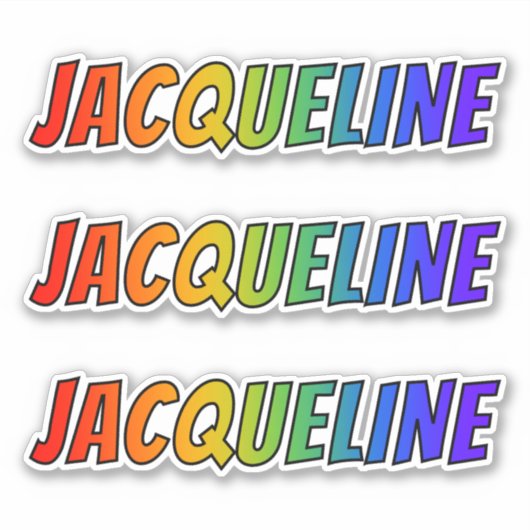 Vorname "JACQUELINE" mit/ Fun Rainbow Coloring Aufkleber (Vorderseite)