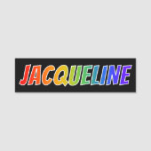 Vorname "JACQUELINE": Spaß-Regenbogen-Farbton Namensschild (Vorderseite)