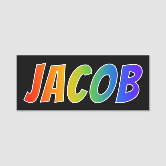 Vorname "JAKOB": Spaß-Regenbogen-Farbton Namensschild (Vorderseite)