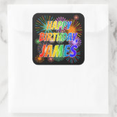 Vorname "JAMES", Fun "HAPPY BIRTHDAY" Quadratischer Aufkleber (Tasche)