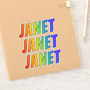Vorname "JANET" mit Spaß-Regenbogen-Farbton Aufkleber