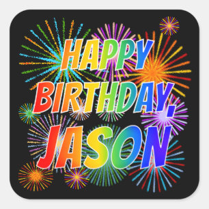 Vorname "JASON", Fun "HAPPY BIRTHDAY" Quadratischer Aufkleber