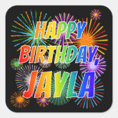 Vorname "JAYLA", Fun "HAPPY BIRTHDAY" Quadratischer Aufkleber (Vorderseite)