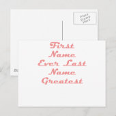 Vorname je Nachname Bester Postkarte (Vorne/Hinten)