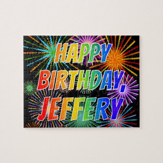 Vorname "JEFFERY", Fun "HAPPY BIRTHDAY" Puzzle (Horizontal)