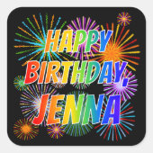 Vorname "JENNA", Fun "HAPPY BIRTHDAY" Quadratischer Aufkleber (Vorderseite)