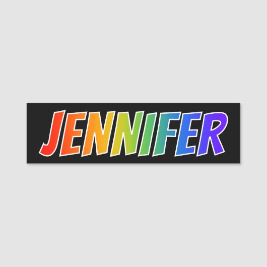Vorname "JENNIFER": Spaß-Regenbogen-Farbton Namensschild (Vorderseite)