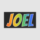 Vorname "JOEL": Fun-Regenbogenfarben Namensschild (Vorderseite)