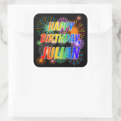 Vorname "JULIAN", Fun "HAPPY BIRTHDAY" Quadratischer Aufkleber (Tasche)