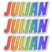 Vorname "JULIAN" mit/ Fun Rainbow Coloring Aufkleber (Vorderseite)