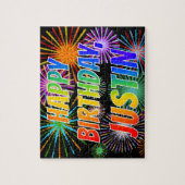 Vorname "JUSTIN", Spaß "GLÜCKLICHER GEBURTSTAG" Puzzle (Vertikal)