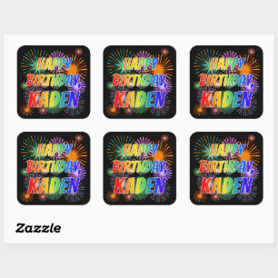 Vorname "KADEN", Spaß "GLÜCKLICHER GEBURTSTAG" Quadratischer Aufkleber