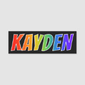 Vorname "KAYDEN": Spaß-Regenbogen-Farbton Namensschild (Vorderseite)