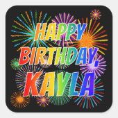 Vorname "KAYLA", Fun "HAPPY BIRTHDAY" Quadratischer Aufkleber (Vorderseite)