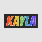 Vorname "KAYLA": Spaß-Regenbogen-Farbton Namensschild (Vorderseite)