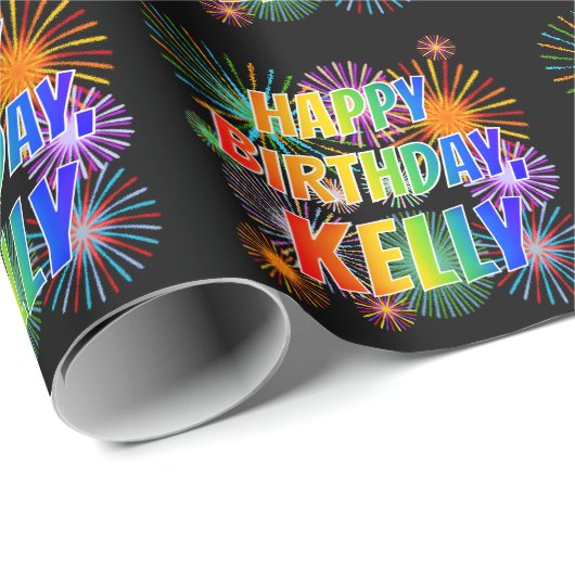 Vorname "KELLY", Fun "HAPPY BIRTHDAY" Geschenkpapier (Rolleneckpunkt)