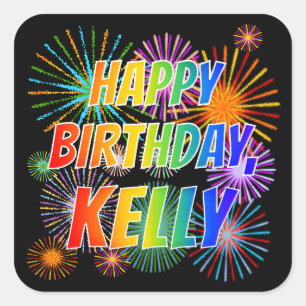 Vorname "KELLY", Fun "HAPPY BIRTHDAY" Quadratischer Aufkleber
