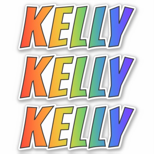 Vorname "KELLY" mit/ Fun Rainbow Coloring Aufkleber (Vorderseite)