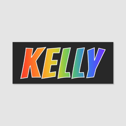 Vorname "KELLY": Spaß-Regenbogen-Farbton Namensschild (Vorderseite)