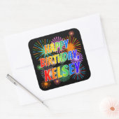 Vorname "KELSEY", Fun "HAPPY BIRTHDAY" Quadratischer Aufkleber (Umschlag)
