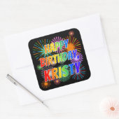 Vorname "KRISTY", Fun "HAPPY BIRTHDAY" Quadratischer Aufkleber (Umschlag)