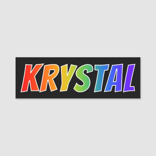 Vorname "KRYSTAL": Fun Rainbow Coloring Namensschild (Vorderseite)