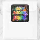 Vorname "LAURIE", Fun "HAPPY BIRTHDAY" Quadratischer Aufkleber (Tasche)