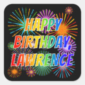 Vorname "LAWRENCE", Fun "HAPPY BIRTHDAY" Quadratischer Aufkleber (Vorderseite)